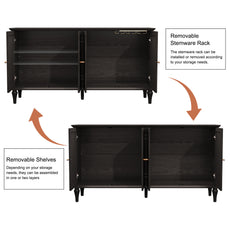 CBJCBJ Mid-Century 58'' Wood 4 Door Sideboard Buffet Cabinet for Living Dining & Bedroom (Black)