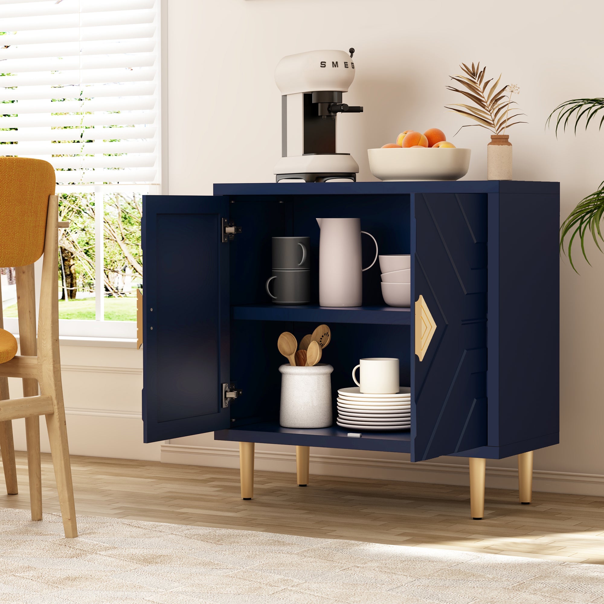 CBJCBJ 31.7" Modern Accent Sideboard Buffet Cabinet with 2 Doors & Shelves, Credenza for Living Room Storage, Blue