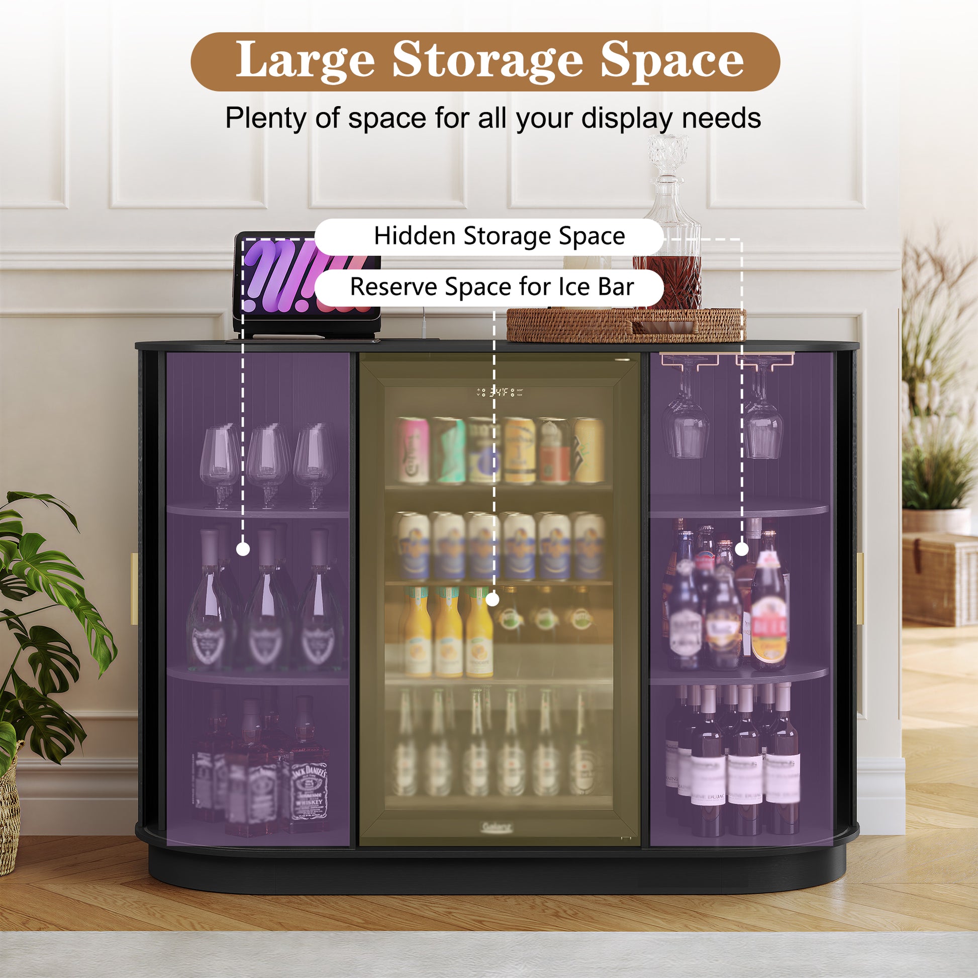 CBJCBJ 53" Wine Bar Cabinet with Tambour Door, Coffee Bar for Dining Room,Black