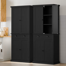HLR Freestanding Durable Kitchen Pantry Storage Cabinet with Adjustable Shelves, Black