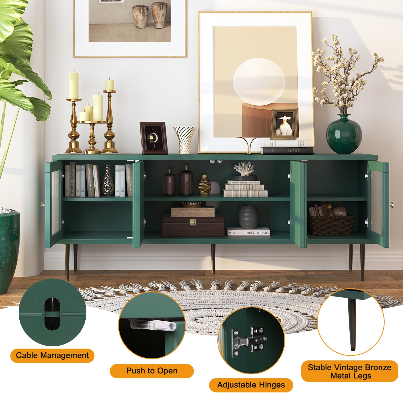 CBJCBJ Modern TV Stand for 70" TV, TV Console Cabinet with Storage, Entertainment Center for Living Room,Green