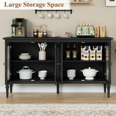 HLR 58'' Large Sideboard Buffet Cabinet with Storage, 4 Glass Modern Credenza Table for Kitchen, Black