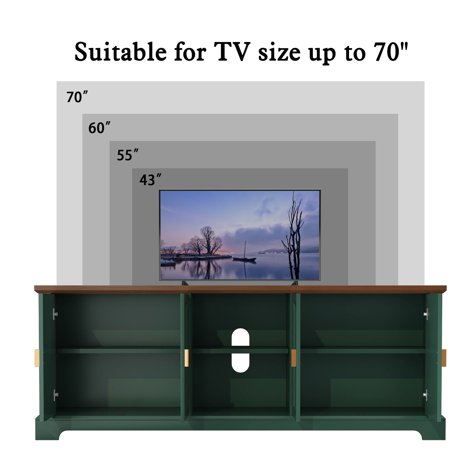 HLR Green 67" Modern Farmhouse TV Stand, Wood Entertainment Center for 75 In TV for Living Room