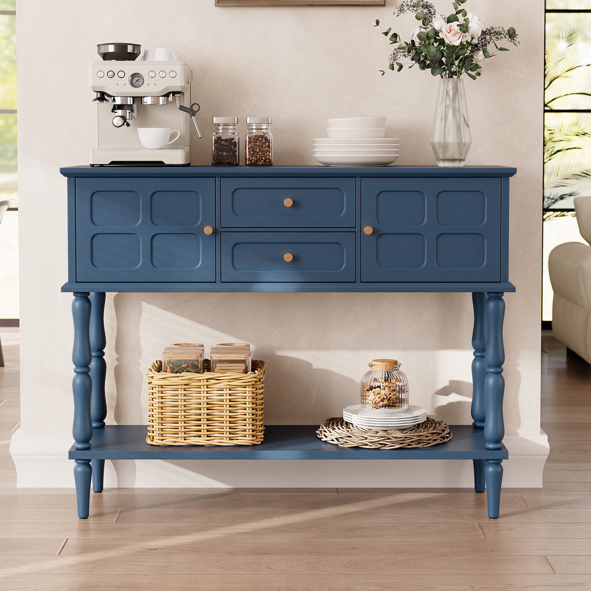 HLR Modern 42.1" Consoles Table, Entryway Table with Storage Shelf Quick Assembly for Living Room, Blue