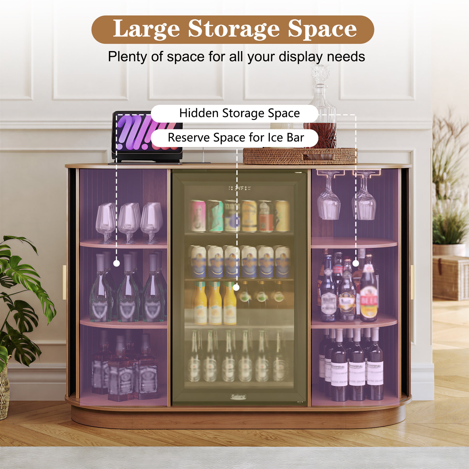 CBJCBJ 53" Wine Bar Cabinet with Tambour Door, Coffee Bar for Dining Room,Green