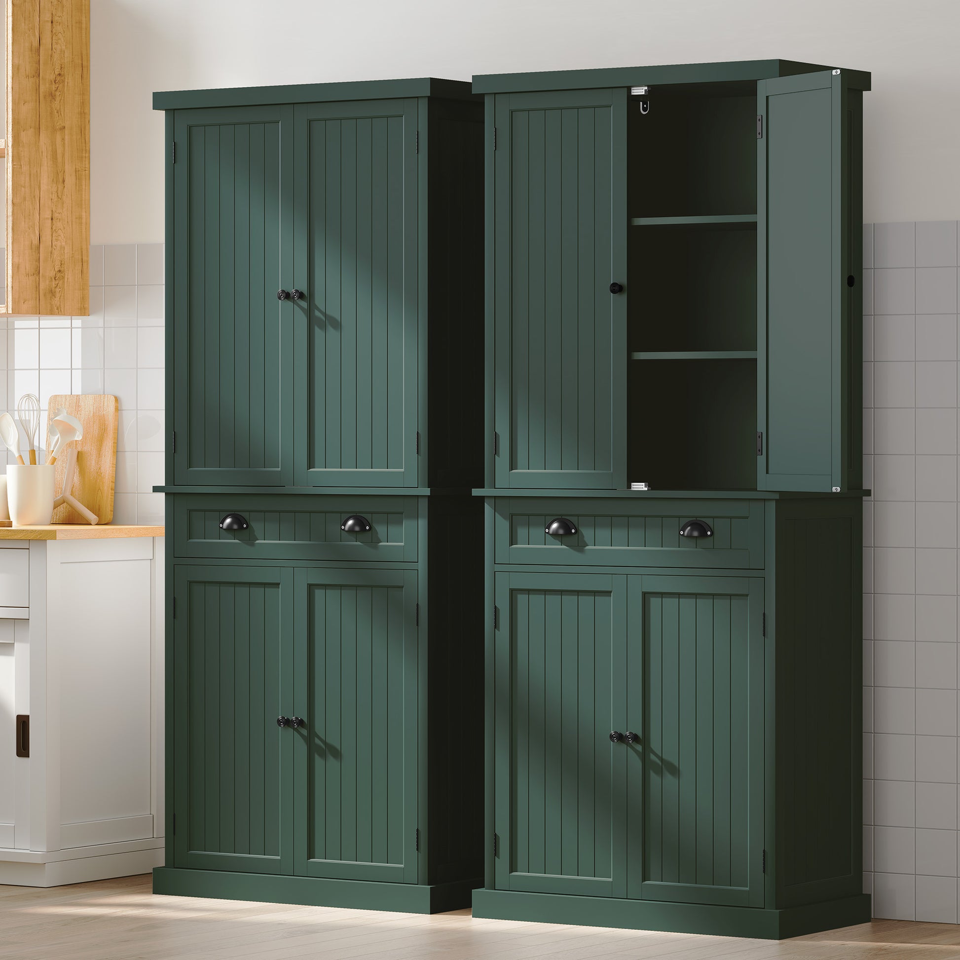 HLR 72" Tall Kitchen Pantry Cabinet with Drawer & Adjustable Shelves, Freestanding Storage Cabinet, Green