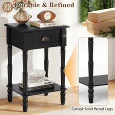 CBJCBJ 26.8"H Retro Nightstands, Side Table with Drawers and Open Shelves, for Bedrooms and Sofas,Black