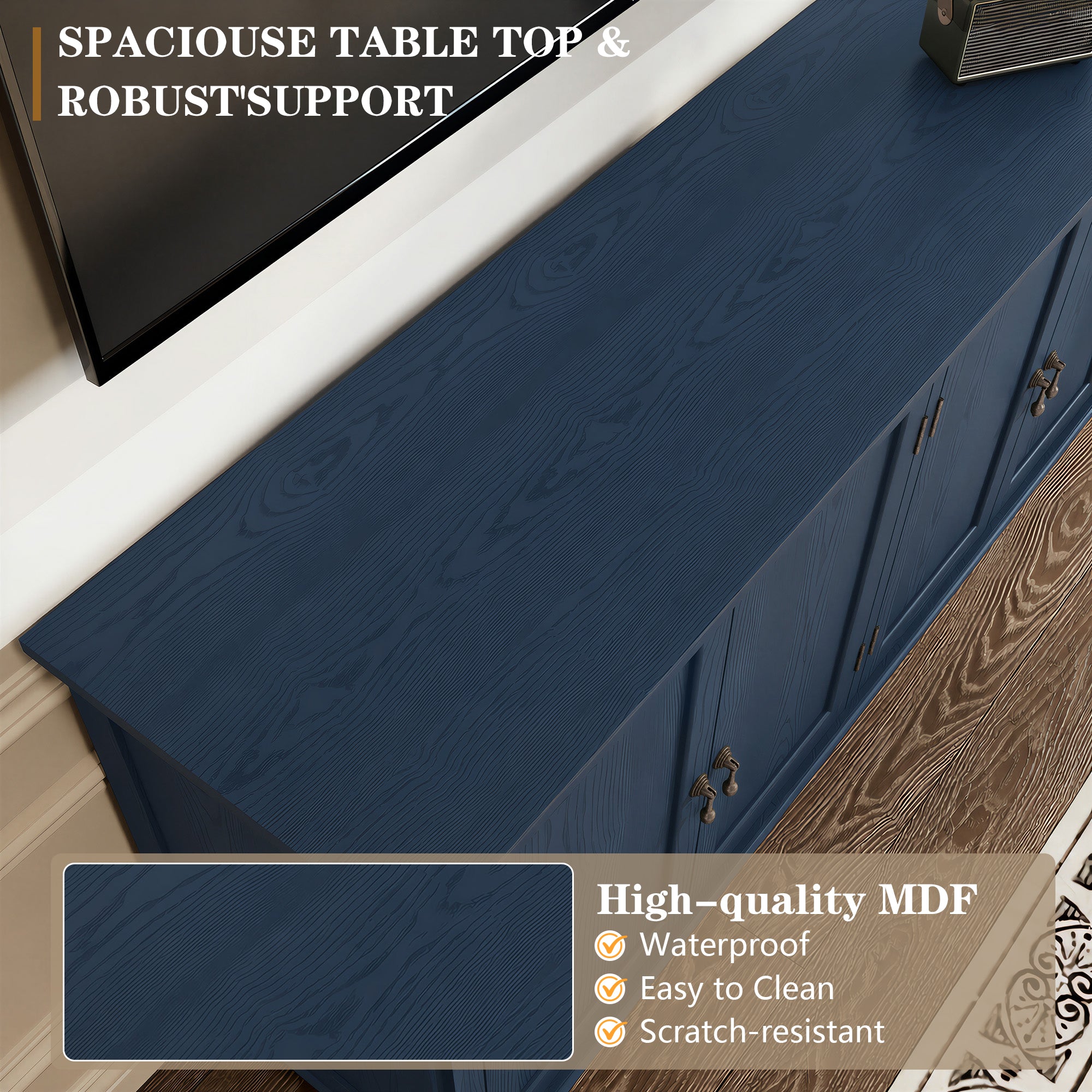 HLR 58'' Large Sideboard Buffet Cabinet with Storage, 4 Doors Modern Credenza Table for Living Room, Navy Blue