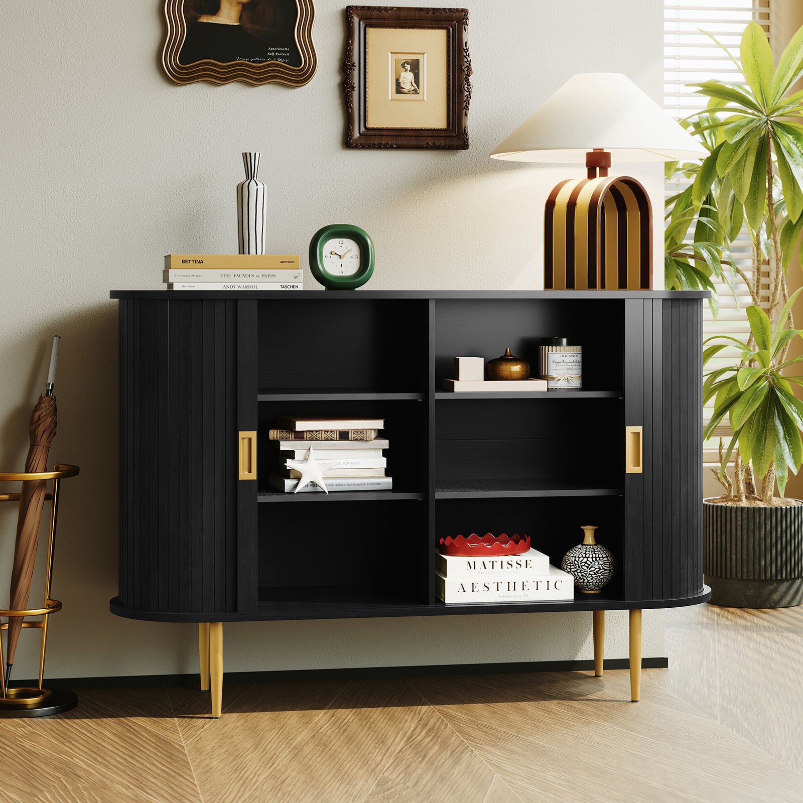 CBJCBJ 47" Sideboard Buffet Cabinet with Storage, Modern Accent Cabinet for Dining Room,Black