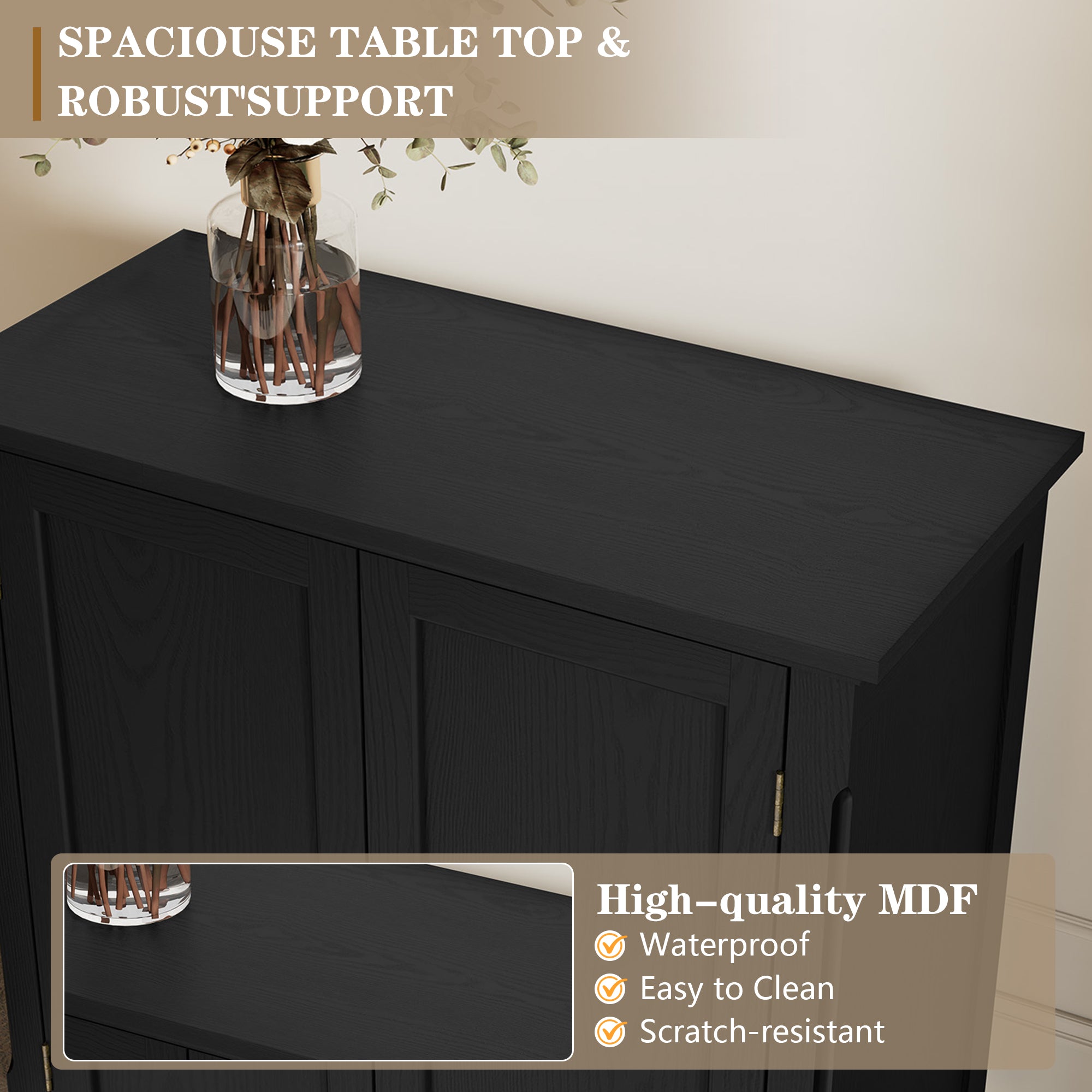 CBJCBJ Retro 34" Sideboard Buffet Cabinet with Storage, Accent Cabinet for Dining Room, Living Room,Black