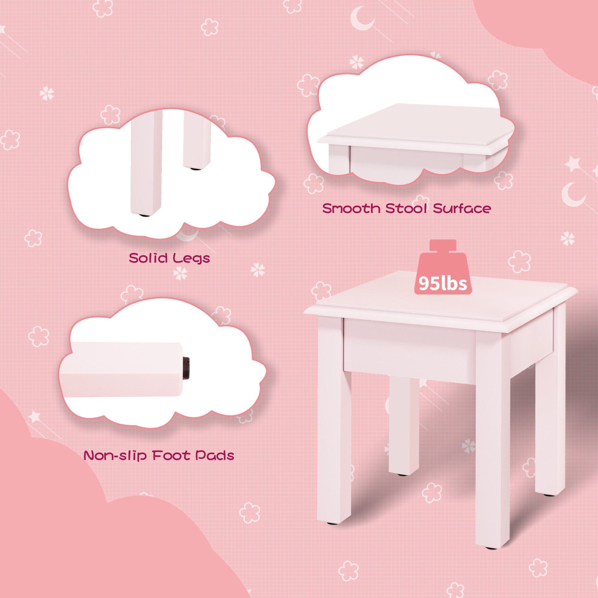 CBJCBJ Kids Vanity Set with Mirror and Stool（Detachable Top）, Wooden 2 in 1 Princess Makeup Desk Dressing Table,Pink