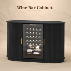 HLR Mid Century Coffee Bar Cabinet, Wine Cabinet Mini Fridge Space, Black