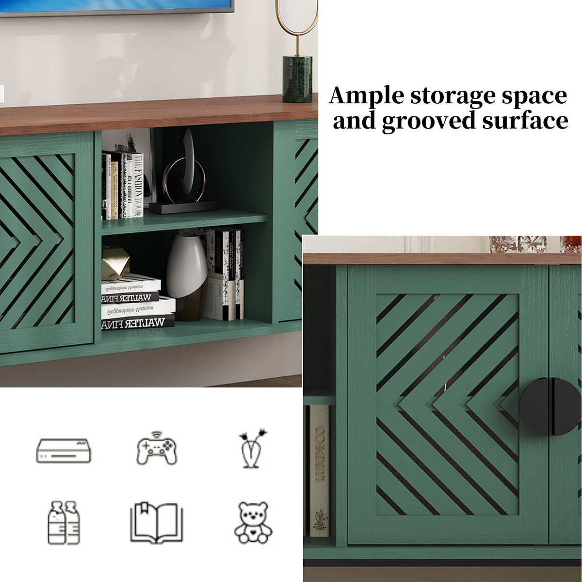CBJCBJ Modern Mid Century 63" TV Stand for 70" TV with Storage, Entertainment Center for Living Room,Green