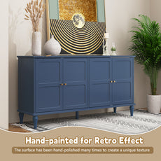 CBJCBJ Mid-Century 58'' Wood 4 Door Sideboard Buffet Cabinet for Living Dining & Bedroom, Blue