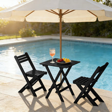 HLR 3-Piece Folding Bistro Table and Chairs Set, Outdoor Patio Solid Wood Furniture Sets with Table Outdoor Garden, Black