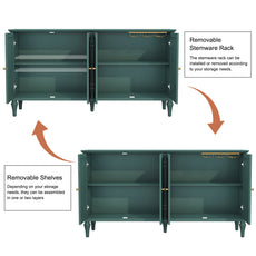 CBJCBJ Mid-Century 58" 4-Door Wood Sideboard Buffet Cabinet with Adjustable partition ，for Dining Room，Green