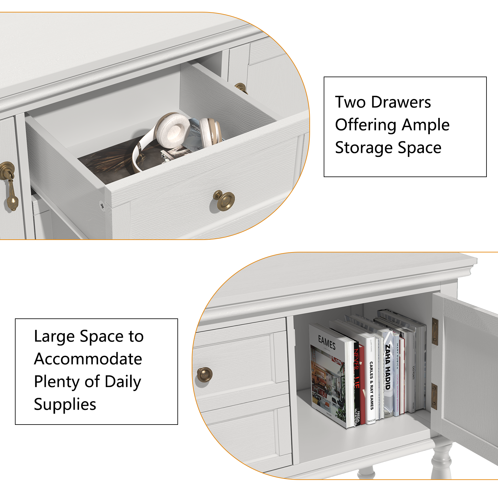 HLR 42" Farmhouse Modern Console Table, Entryway Table with Storage Shelf for Living Room, White