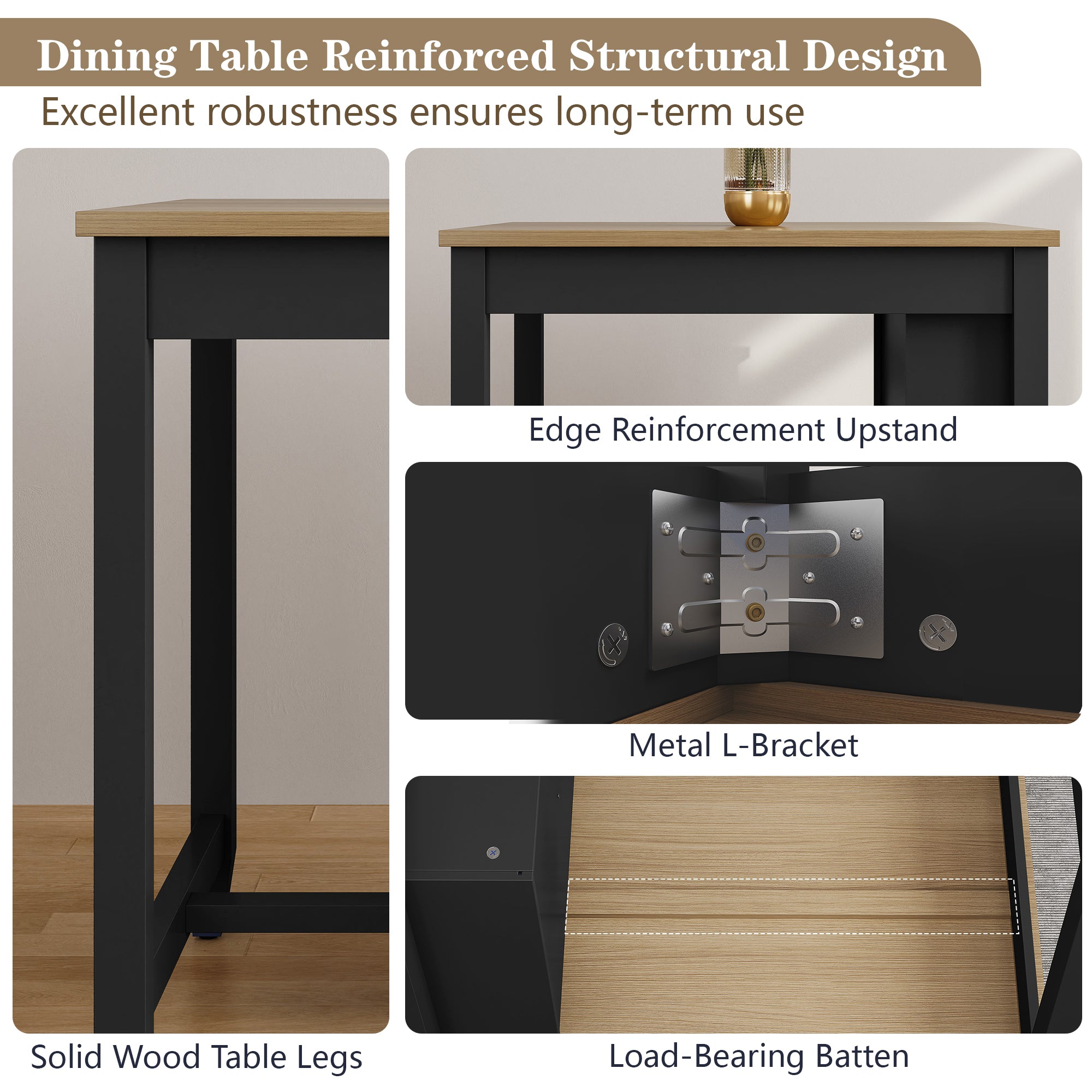 HLR Farmhouse Dining Table Set for 2, Small Kitchen Table Chairs Set of 2 with Tufted for Apartment, Black