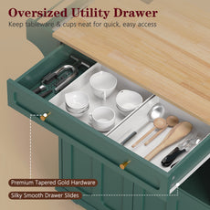 CBJCBJ Folding Rubber wood Kitchen Island, Kitchen Cart with Hidden Trash Can, Knife Rack & Spice Rack,Green