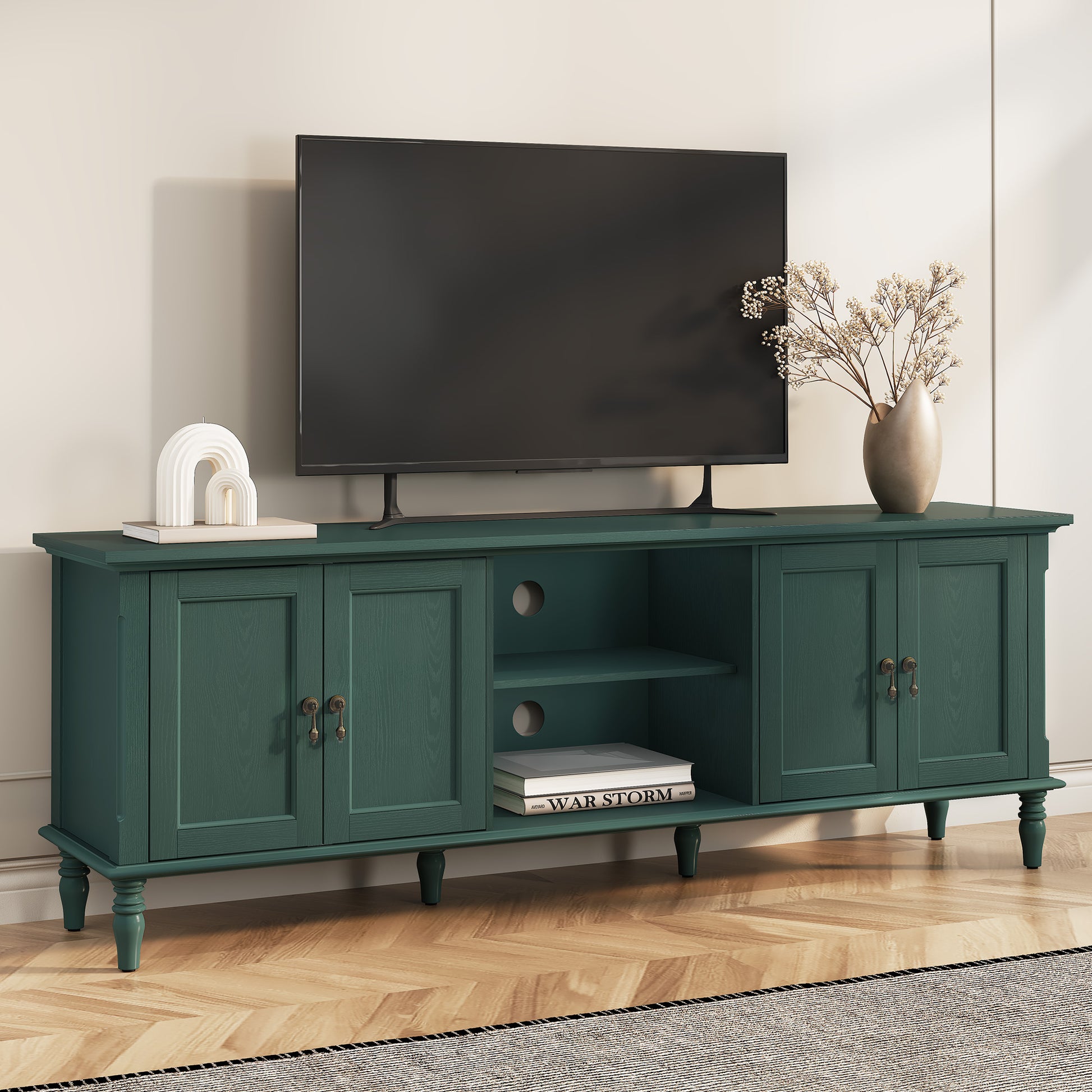 CBJCBJ 67" TV Stand, for TVs up to 75", Retro Entertainment Center with Storage for Living Room,Green