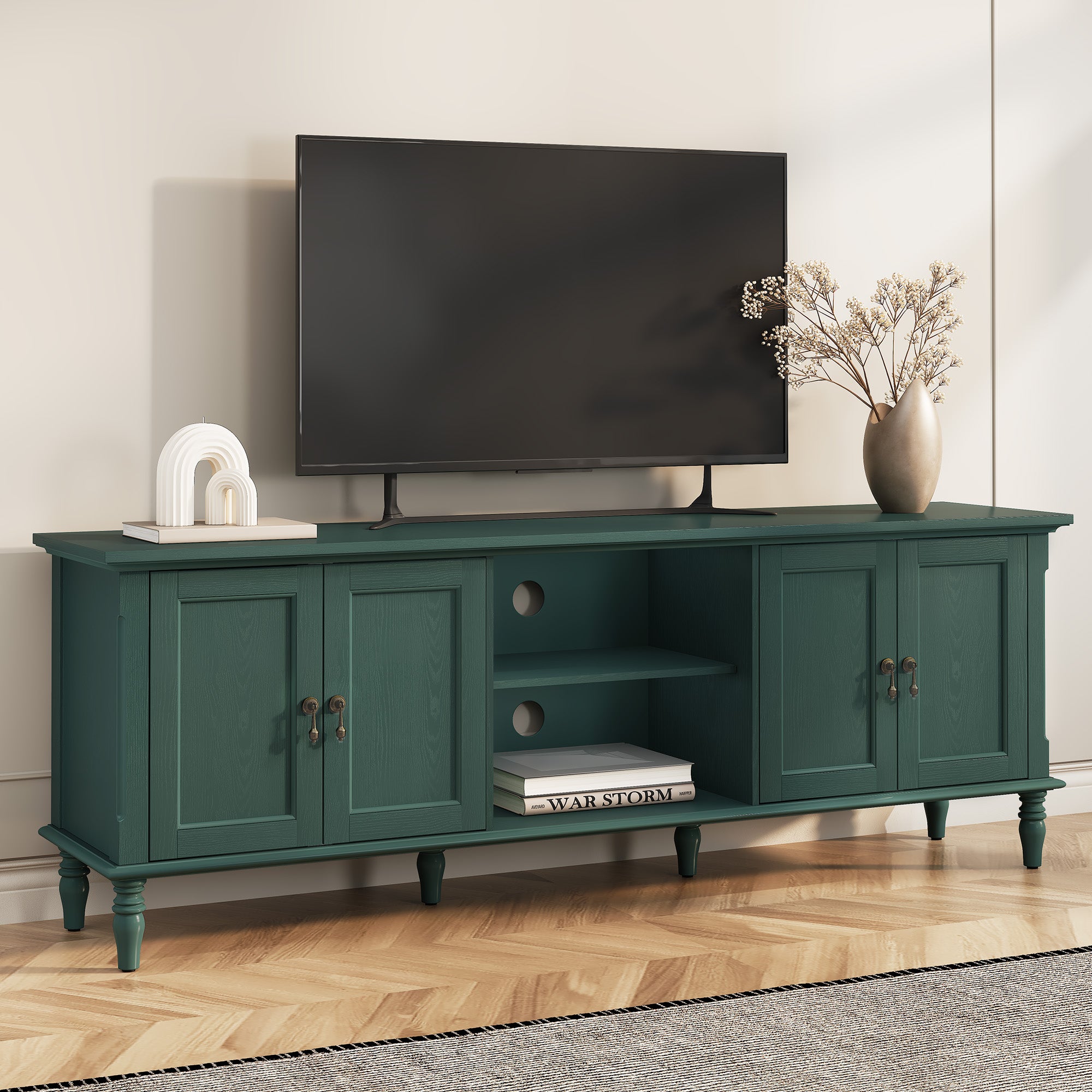 CBJCBJ 67" TV Stand, for TVs up to 75", Retro Entertainment Center with Storage for Living Room,Green