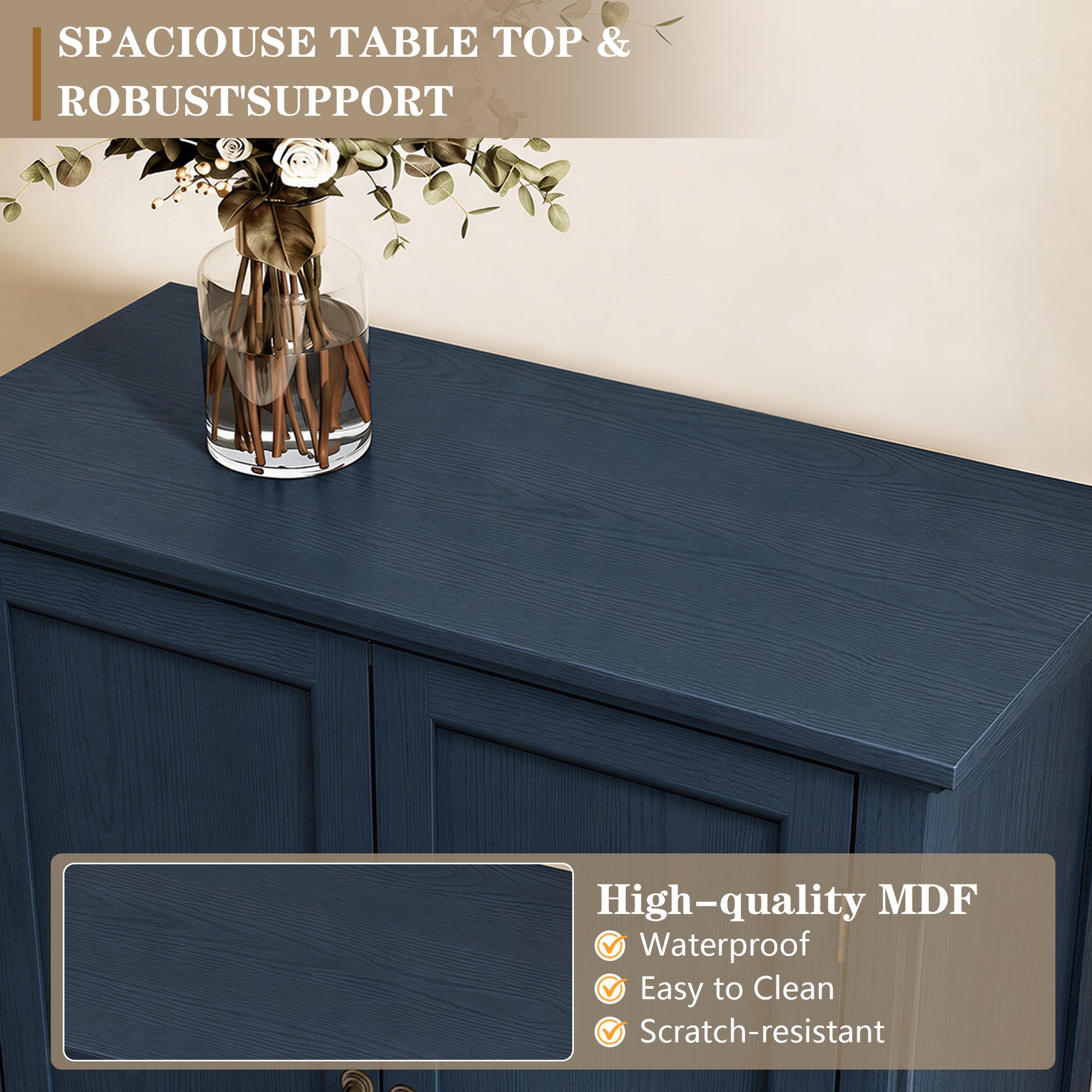 HLR 31.5'' Large Sideboard Buffet Cabinet with Storage, 2 Doors Modern Credenza Table for Living Room, Navy Blue