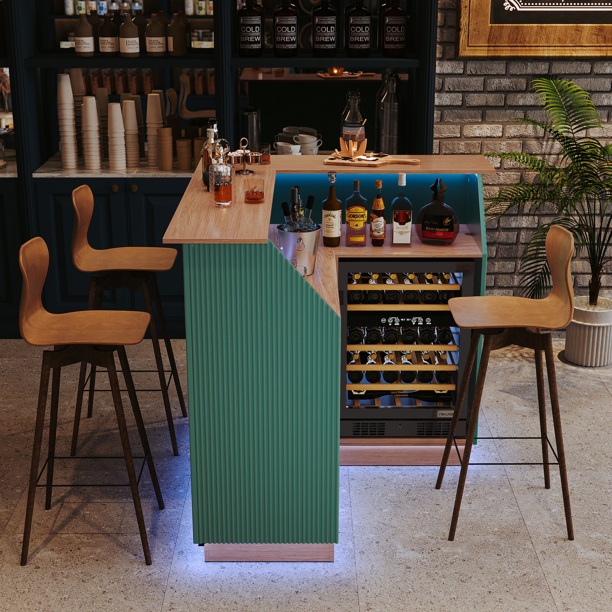 CBJCBJ L-Shaped Home Bar Cabinet,4-Tier Corner Bar counter with Fridge Space,Unit Wine Cabinet with Storage,Green