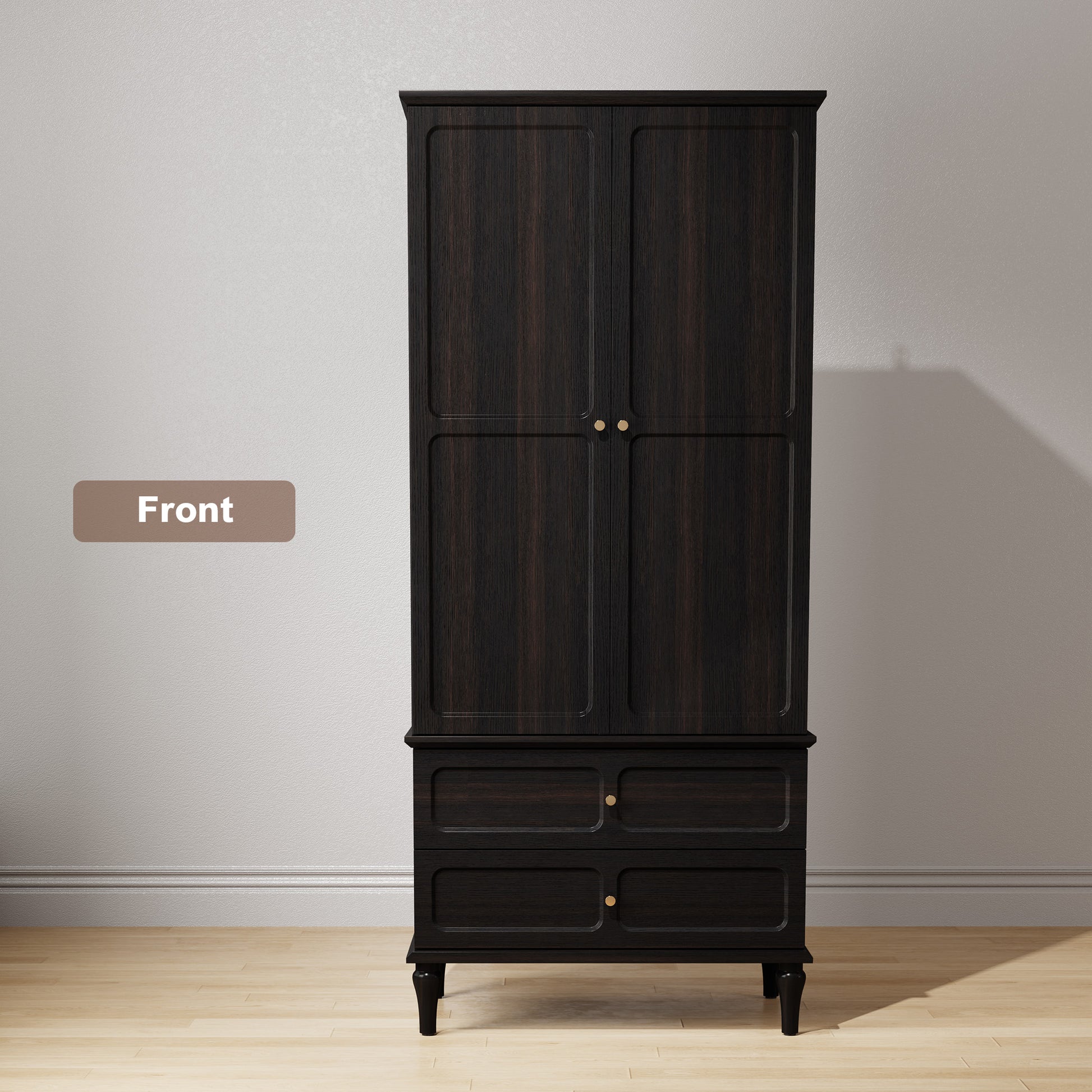 HLR 71" Tall Modern Wood Armoire Wardrobe Closet, Freestanding Cabinet with Hanging Rod for Bedroom, Black