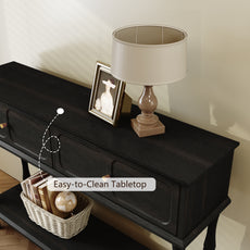 HLR 47" Mid Century Console Table, Aged Finish Entryway Table with Storage Shelf for Hallway, Black