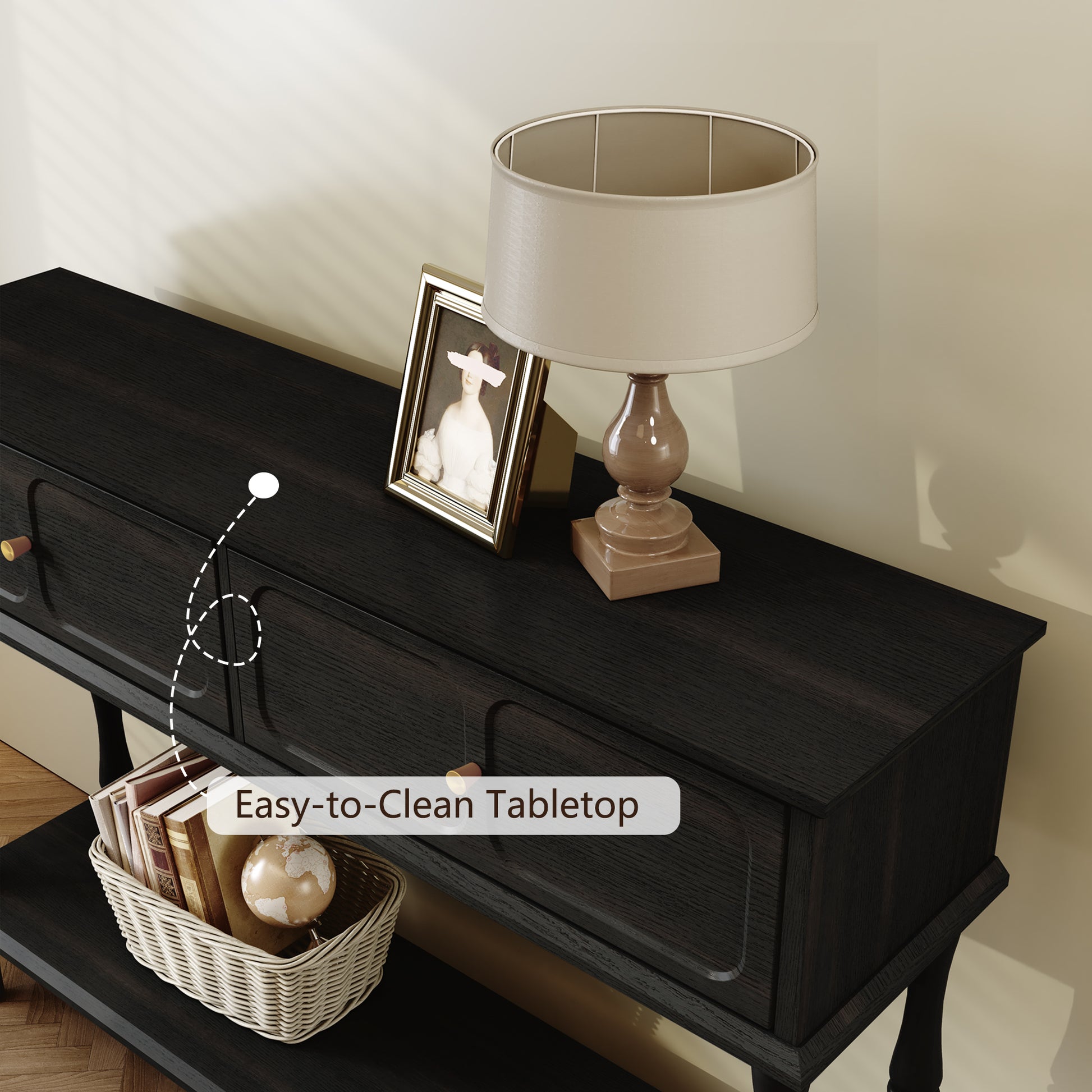 HLR 47" Mid Century Console Table, Aged Finish Entryway Table with Storage Shelf for Hallway, Black