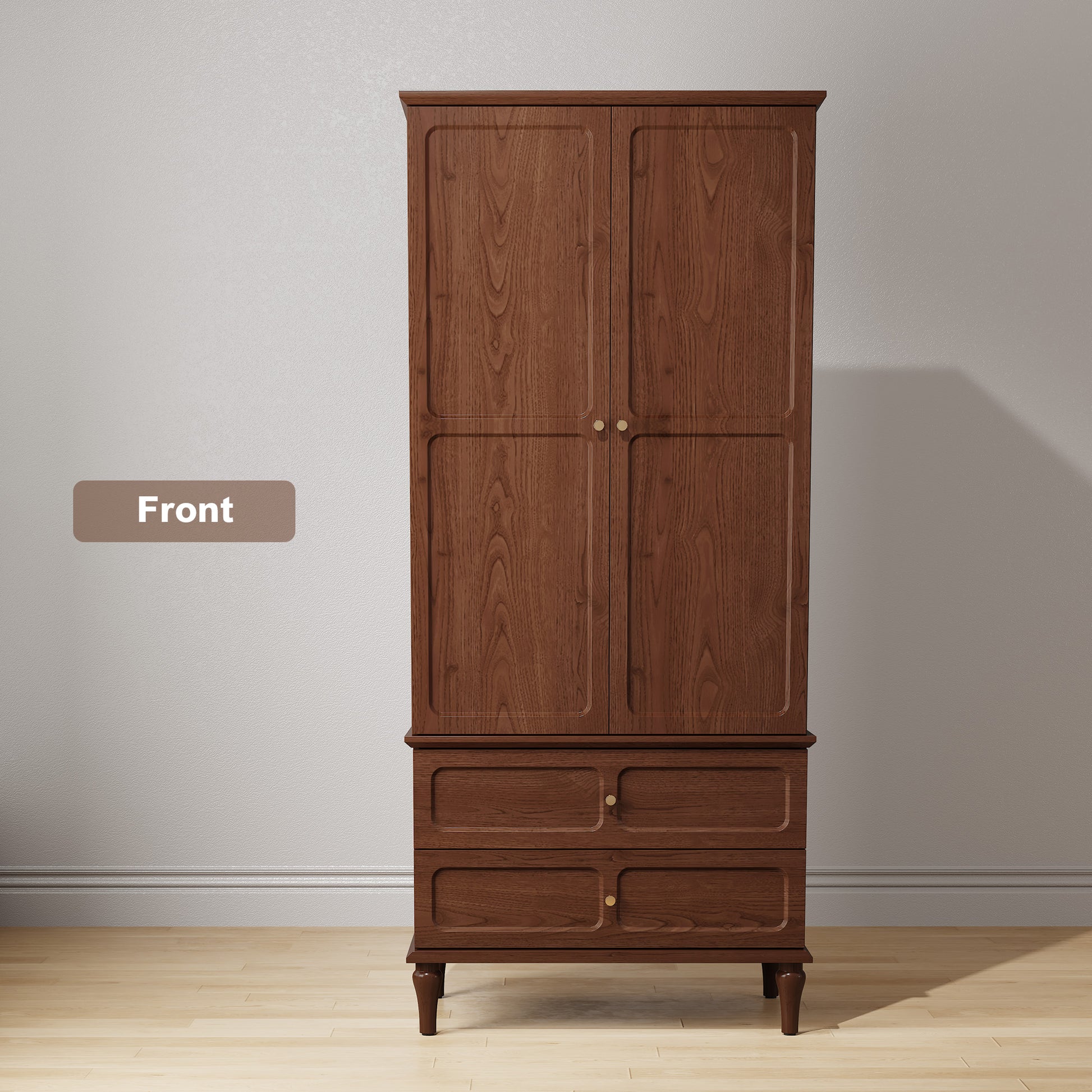 HLR 71" Tall Modern Wood Armoire Wardrobe Closet, Freestanding Cabinet with Hanging Rod for Bedroom, Brown