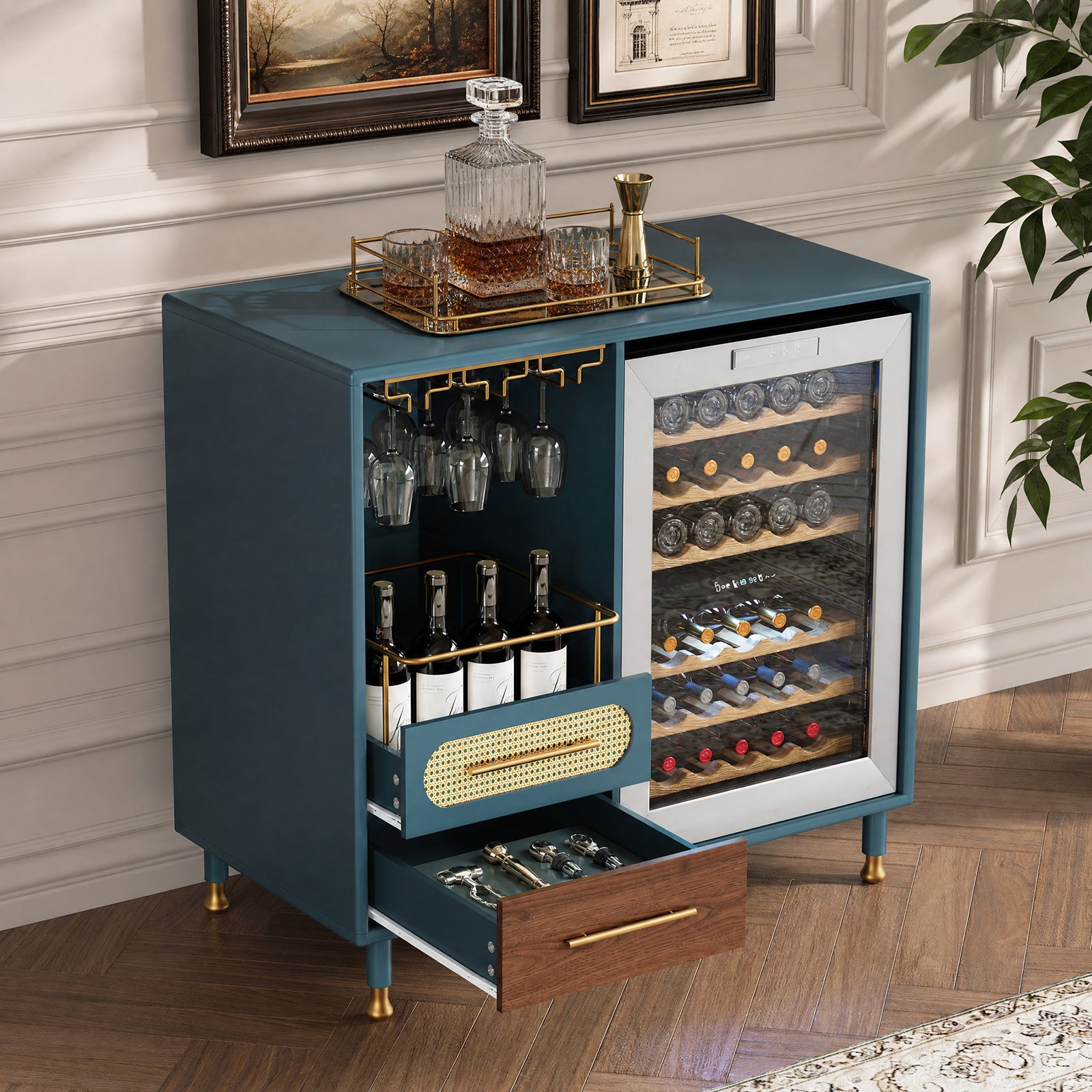 CBJCBJ Modern Wine Bar Cabinet with Ice Bar, Coffee Bar for Dining Room (No Refrigerator Included),Blue