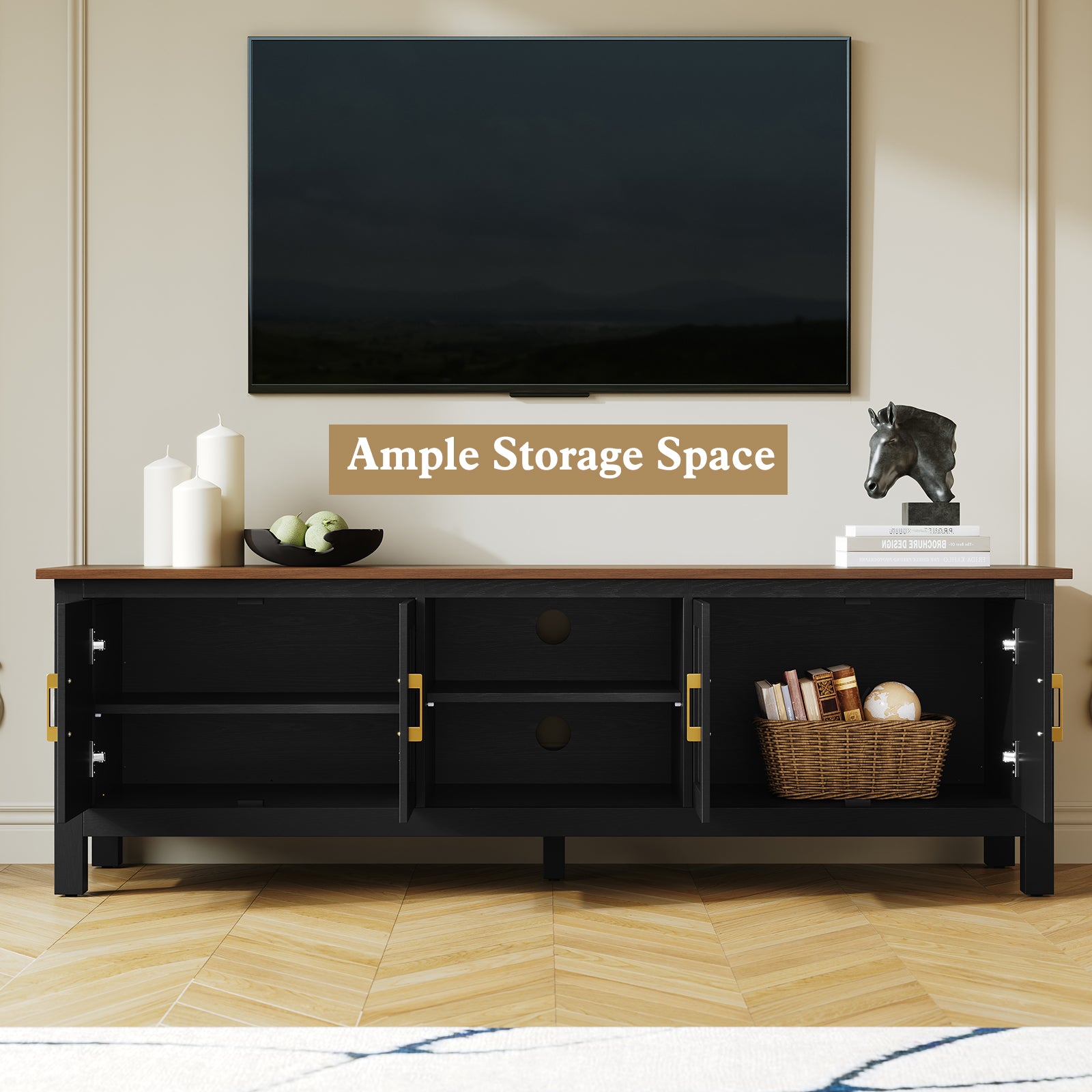 CBJCBJ Modern 63" TV Stand for TVs up to 70", Entertainment Center with Storage , for Living Room