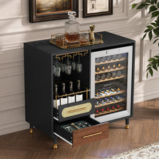 CBJCBJ Modern Wine Bar Cabinet with Ice Bar, Coffee Bar for Dining Room (No Refrigerator Included),Black