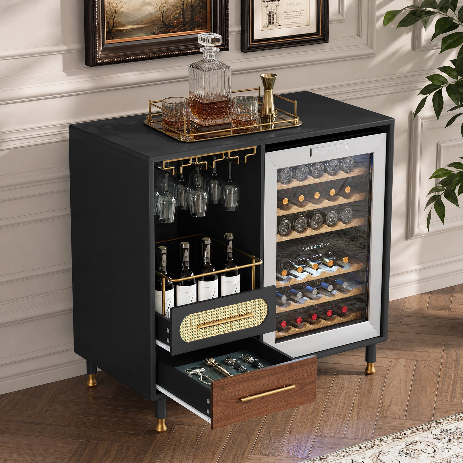 CBJCBJ Modern Wine Bar Cabinet with Ice Bar, Coffee Bar for Dining Room (No Refrigerator Included),Black