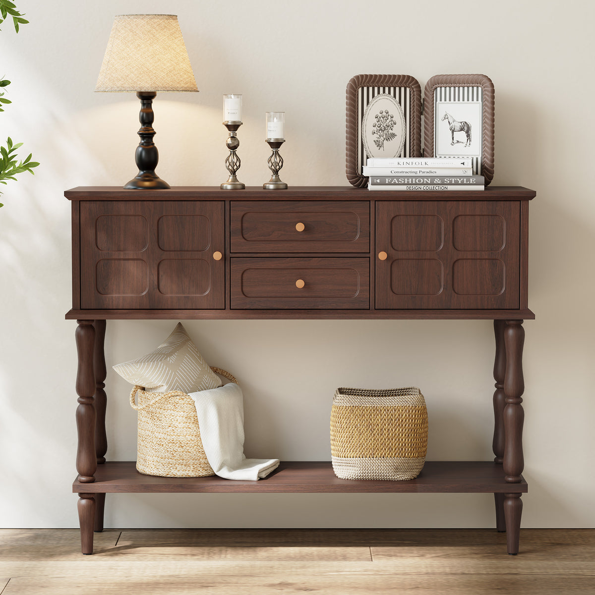 HLR Modern 42.1" Consoles Table, Entryway Table with Storage Shelf Quick Assembly for Living Room, Brown