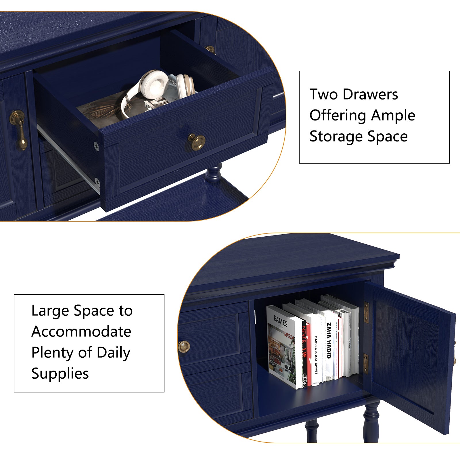 HLR 42" Farmhouse Modern Console Table, Entryway Table with Storage Shelf for Living Room, Navy Blue