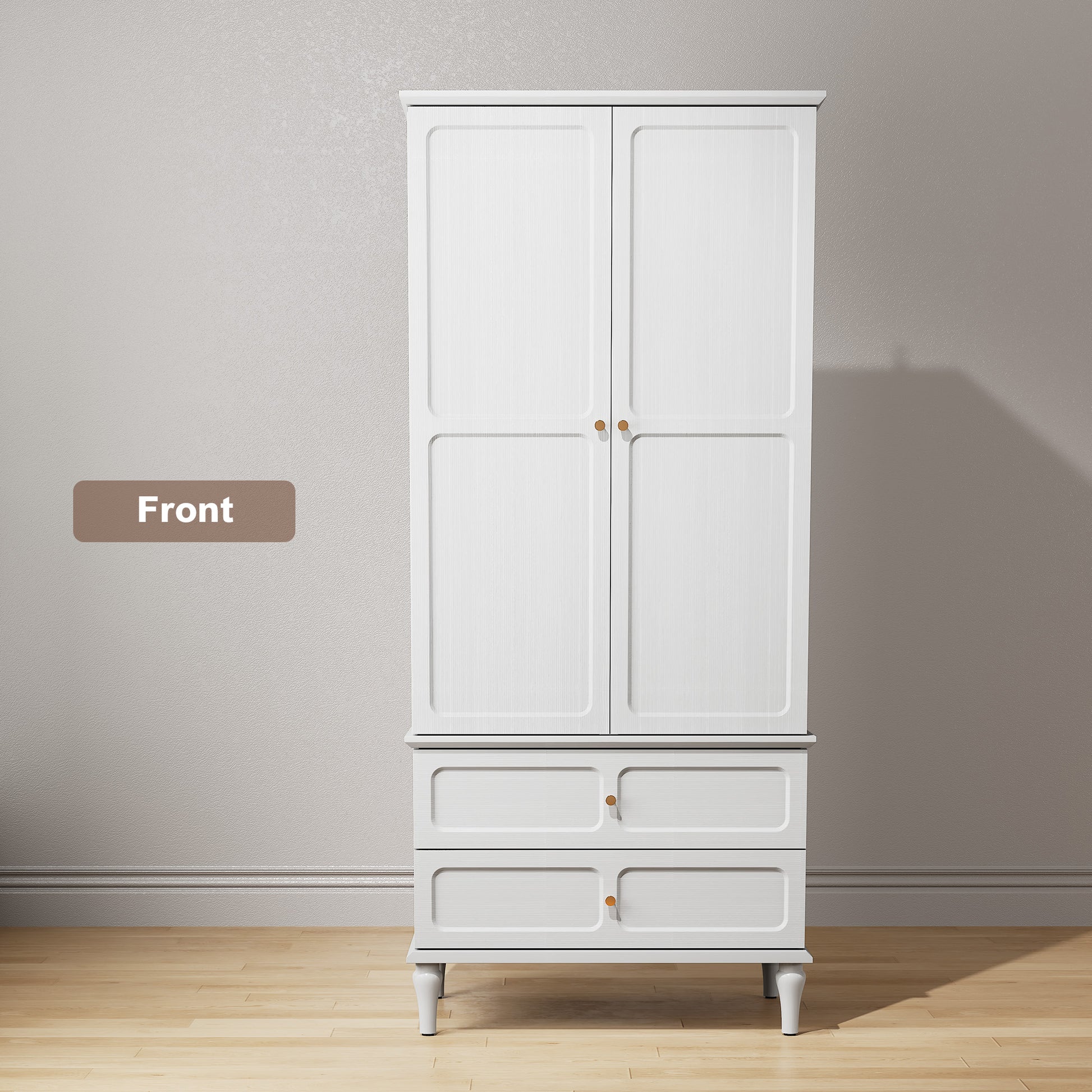 HLR 71" Tall Modern Wood Armoire Wardrobe Closet, Freestanding Cabinet with Hanging Rod for Bedroom, White