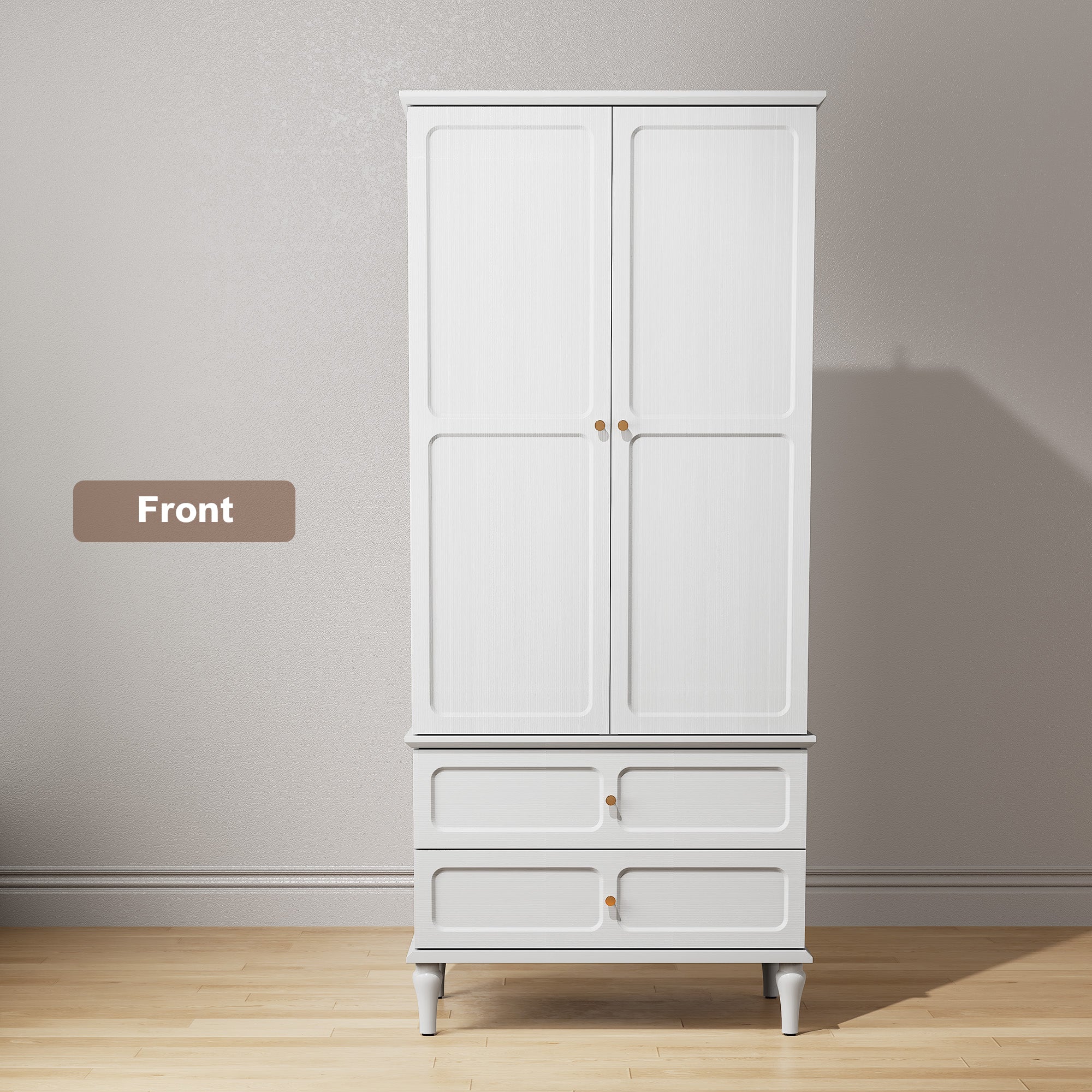 HLR 71" Tall Modern Wood Armoire Wardrobe Closet, Freestanding Cabinet with Hanging Rod for Bedroom, White