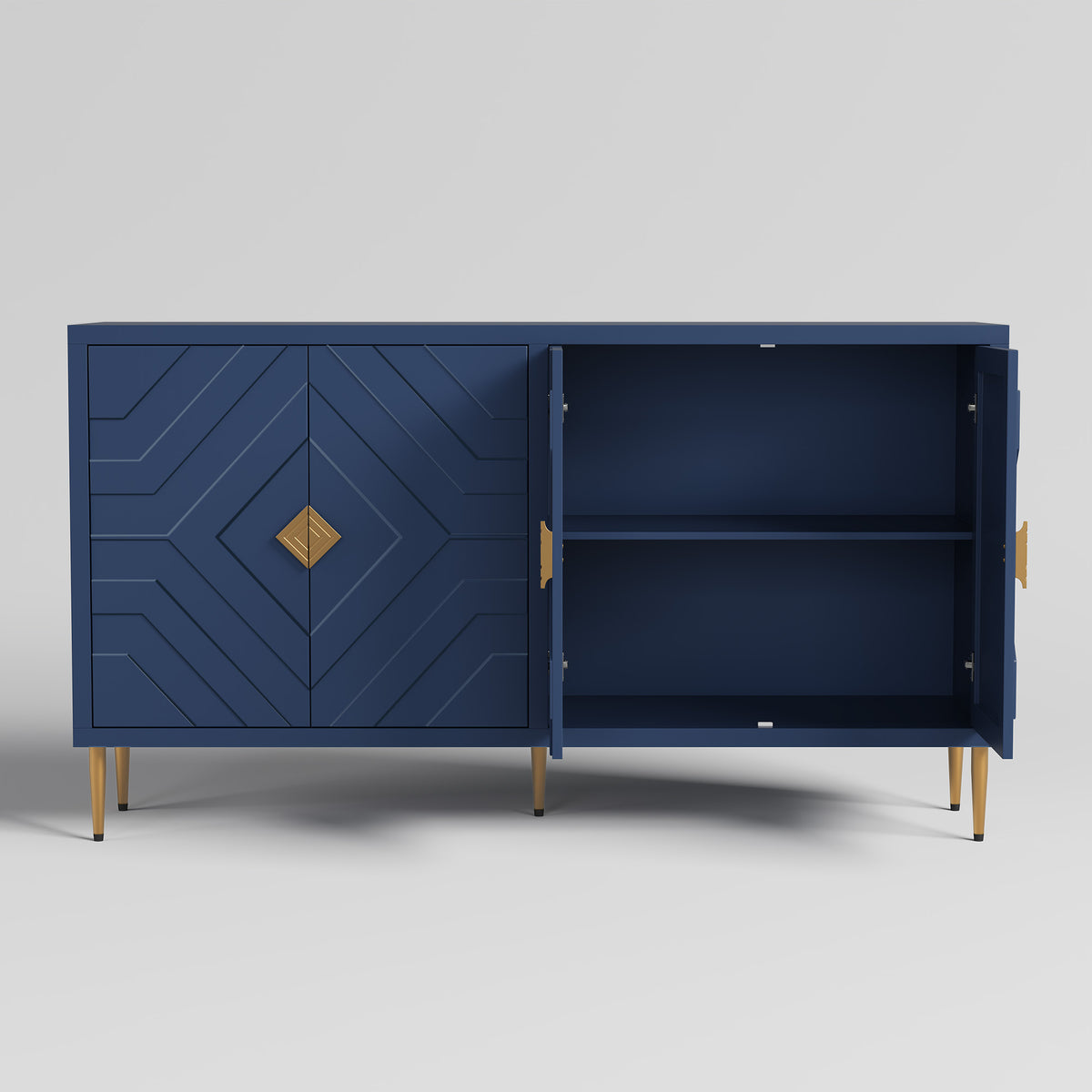 HLR 58" Modern Accent Sideboard Cabinet, 4 Doors, Adjustable Shelves, Fluted Storage Cabinet, Blue