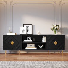 HLR Modern 70" TV Stand, for TVs up to 80", Living Room Entertainment Center with 4 Door Storage Cabinet, Black