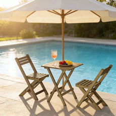 HLR 3-Piece Folding Bistro Table and Chairs Set, Outdoor Patio Solid Wood Furniture Sets with Table Outdoor Garden, Brown