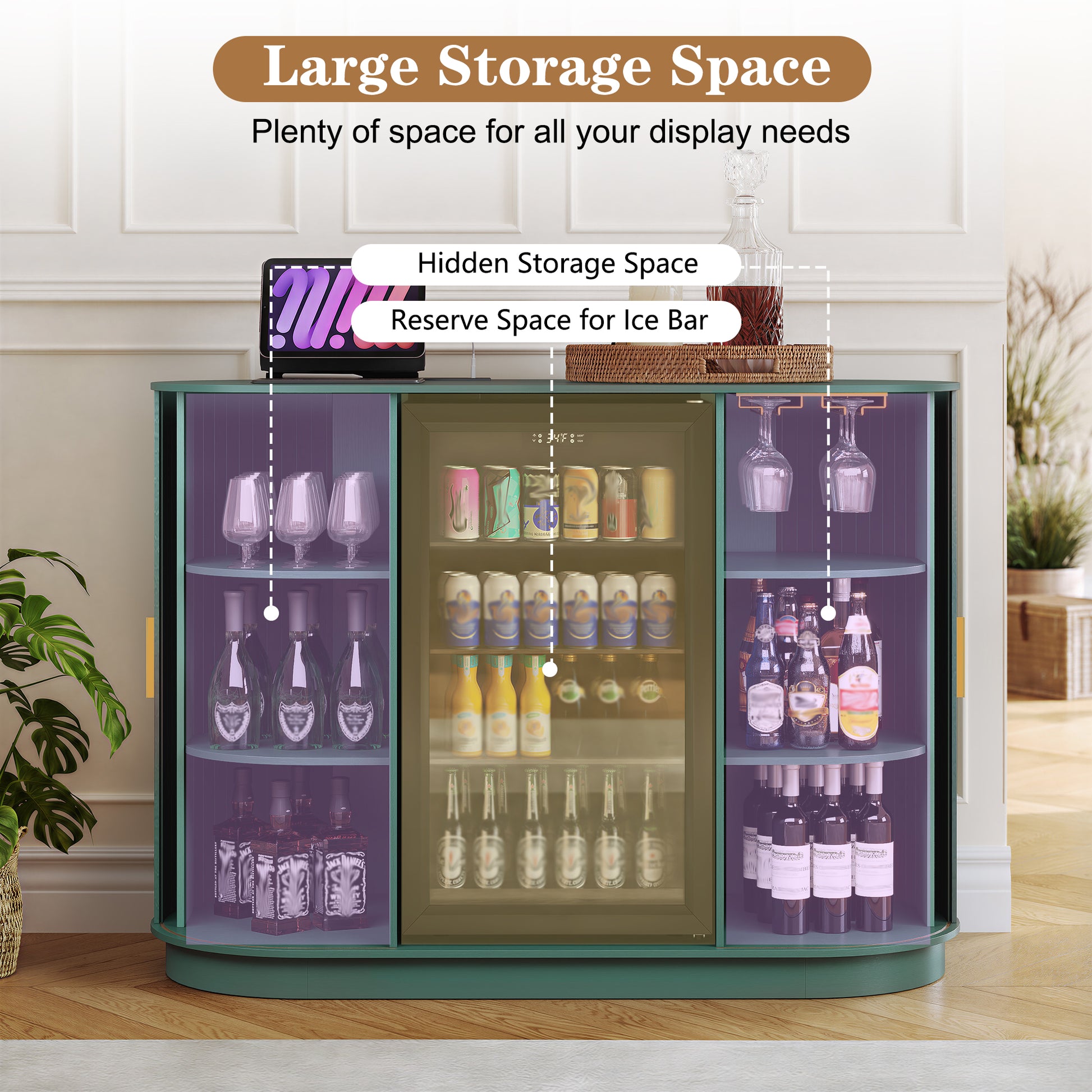 CBJCBJ Modern 53" Wine Cabinet with Socket and Refrigerator space, Bar Cabinet for Dining Room,Brown