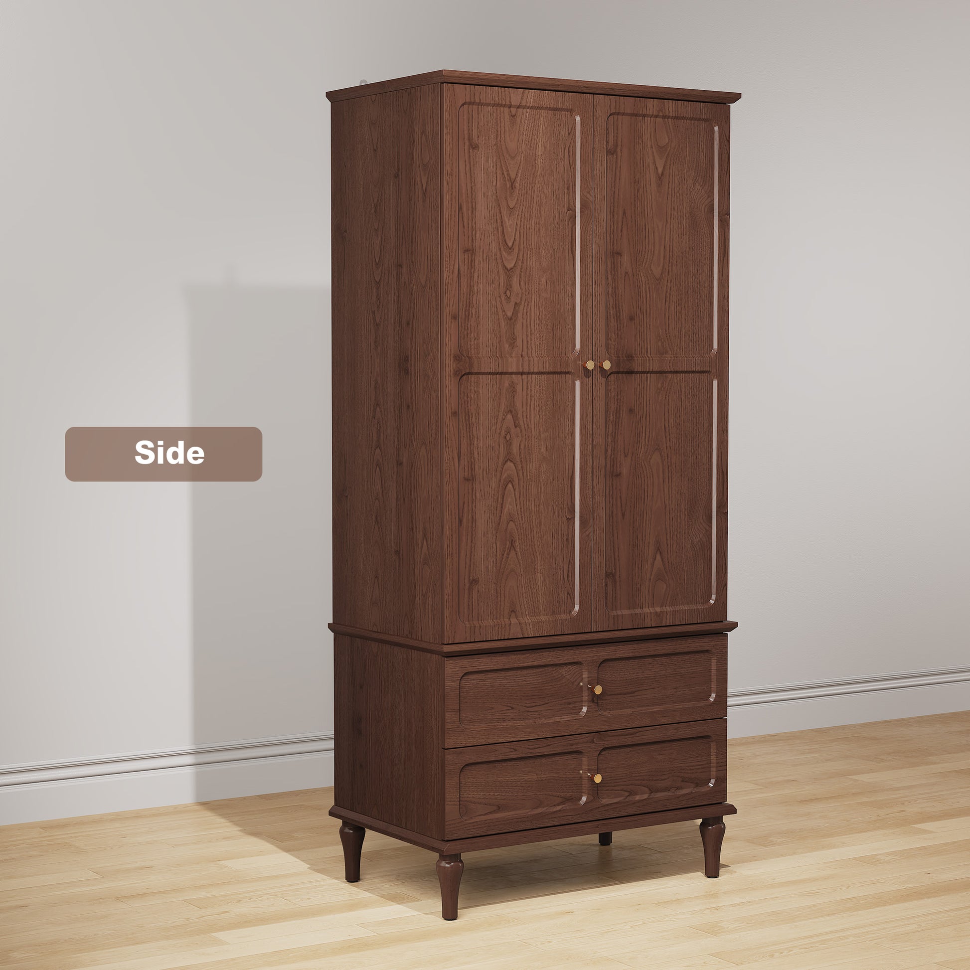 HLR 71" Tall Modern Wood Armoire Wardrobe Closet, Freestanding Cabinet with Hanging Rod for Bedroom, Brown