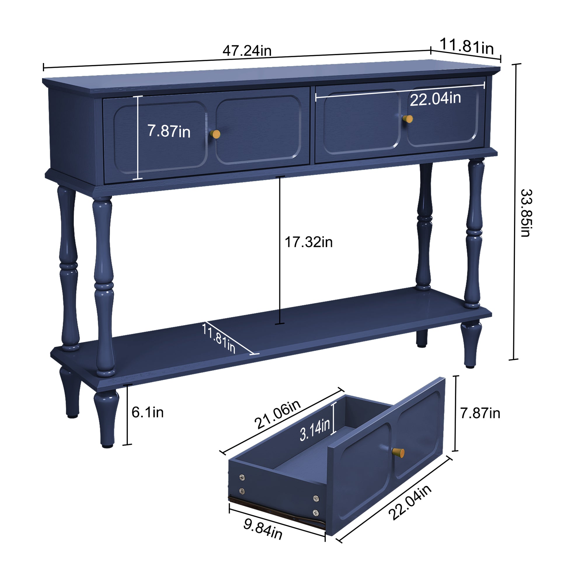 CBJCBJ 47" Mid-Century Console Tables, Entryway Table with Storage for Living Room, Hallway,Blue