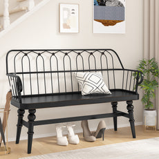 CBJCBJ Rustic Farmhouse Solid Wood Entryway Bench with Spindle Back, Small Indoor Wooden Dining Bench, Black