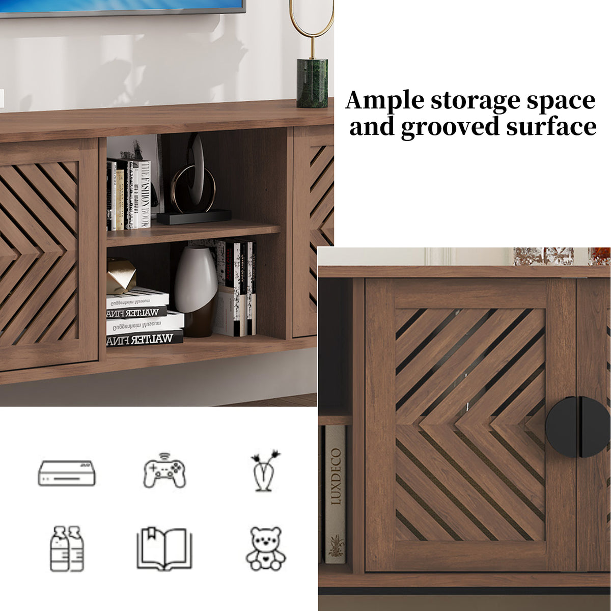 CBJCBJ Modern Mid Century 63" TV Stand for 70" TV with Storage, Entertainment Center for Living Room, Walnut