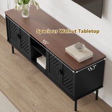 CBJCBJ Modern Mid Century 55" TV Stand for 65" TV, Entertainment Center with Storage and Openwork Cabinet Doors,Black