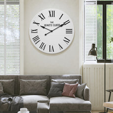 HLR 35.5” Farmhouse Large Shiplap Round Wall Clock with Roman Numeral for Living Room Decor, White