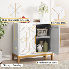 HLR 30.7" White Accent Cabinet with 2 Doors, Entryway Cabinet with Gold Trim, Modern Buffet Sideboards
